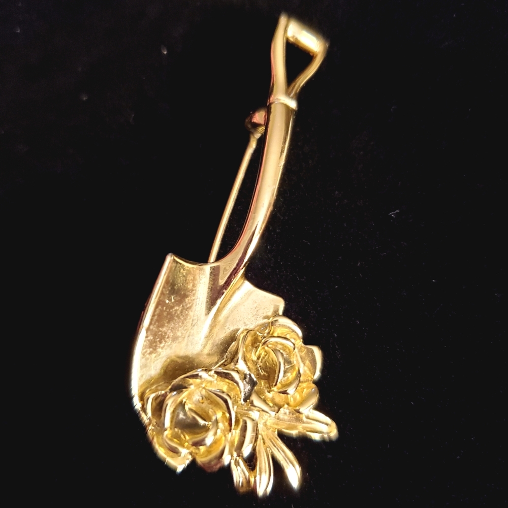 Vintage American Jewelry Company Golden Rose Garden Shovel Brooch